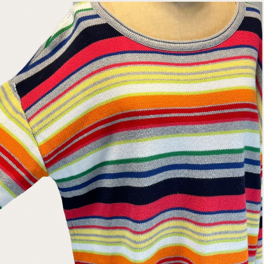 VINTAGE Liz Claiborne‎ multicolor rainbow stripe knit sweater 100% cotton 90s